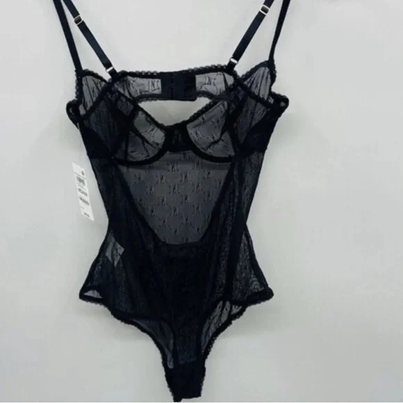I.N.C. Intimates Size XL Black Sheer Lace and Mesh Bodysuit - Picture 15 of 15